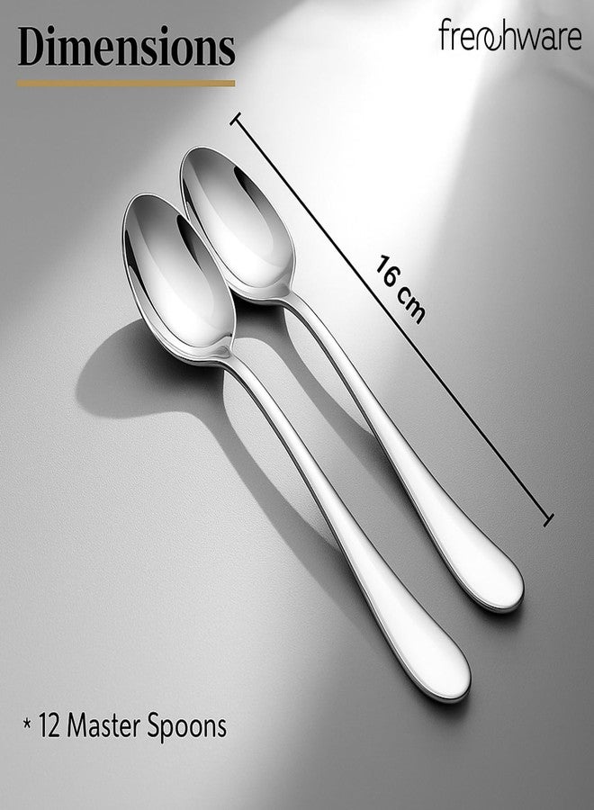 أدوات فرنسية طقم ملاعق فرنسية (12 ملعقة فضية من الفولاذ المقاوم للصدأ)، مصنوعة من مواد آمنة غذائيًا بنسبة 100%، غير سامة، مقاومة للصدأ، آمنة للغسل في غسالة الأطباق، طقم هدايا مثالي لجميع المناسبات - Image 4